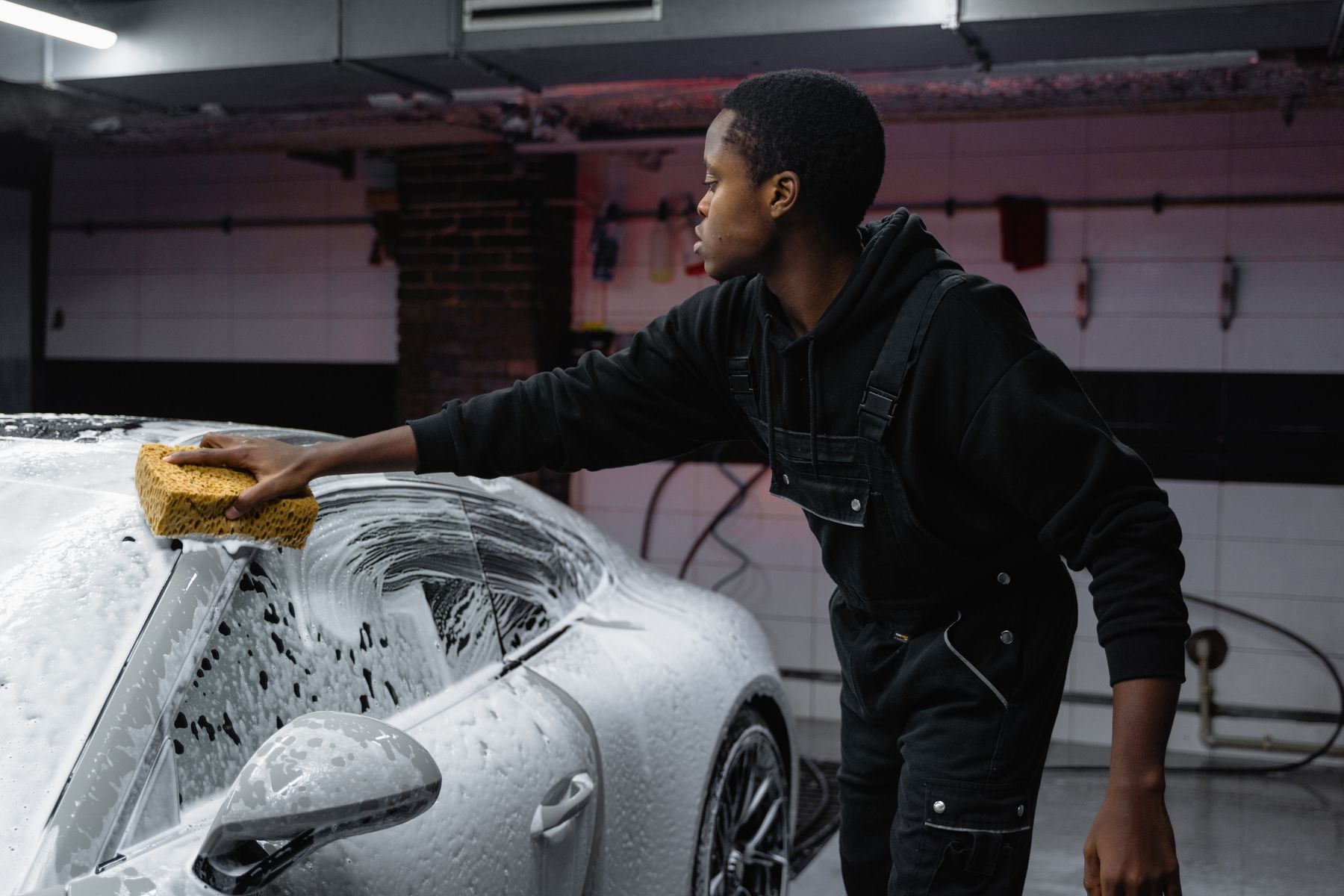 A car being detailed by hand
