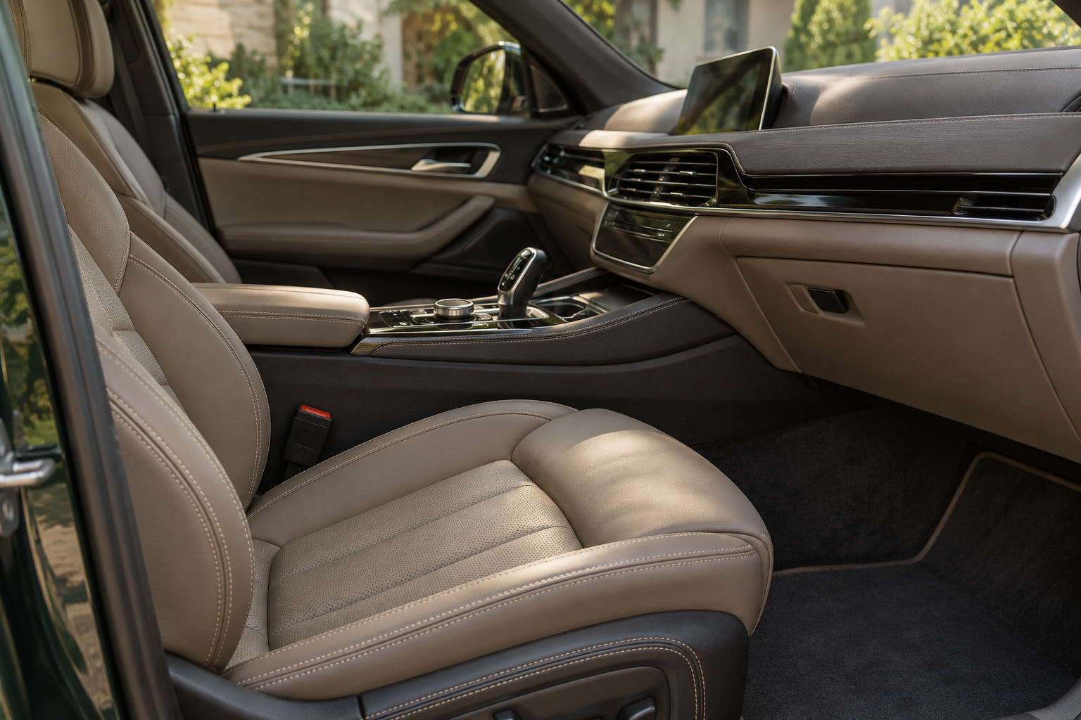 Illustrative warm leather car interior